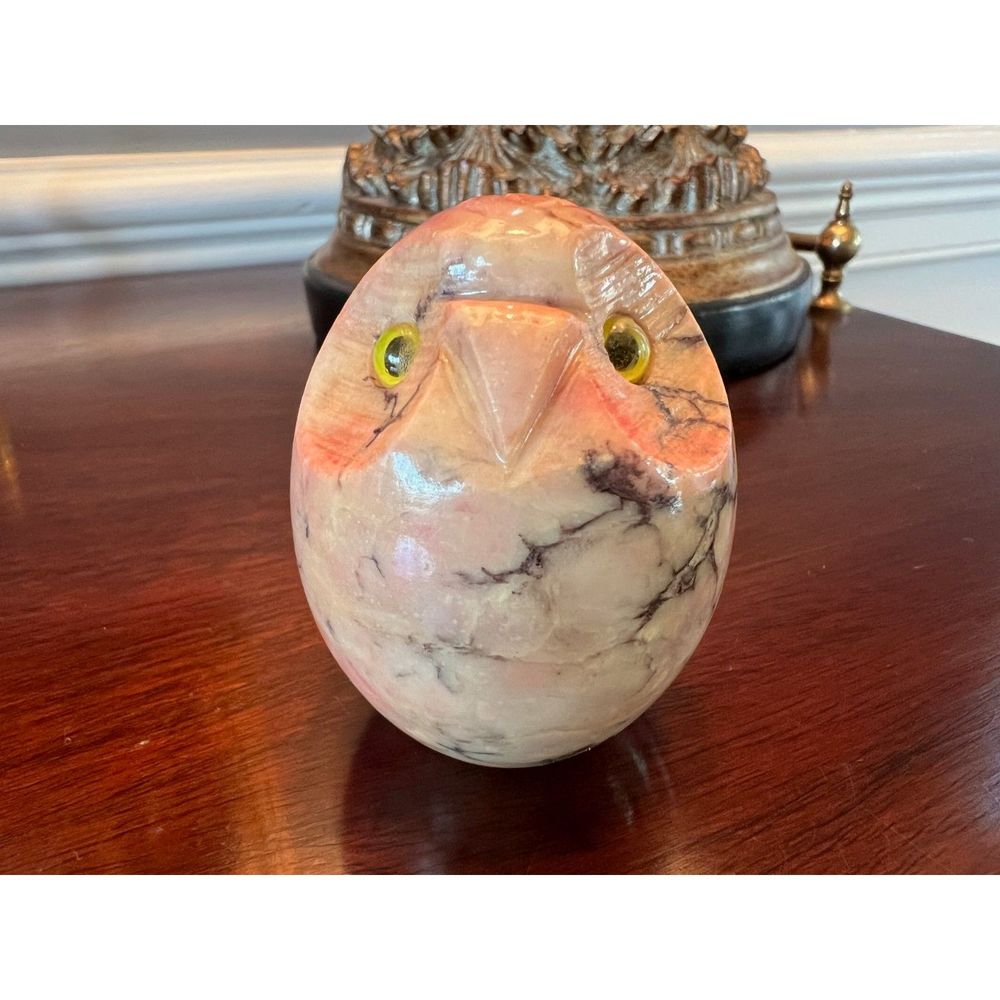 Vintage Stone Carved Owl Figurine Paperweight Hand Carved
